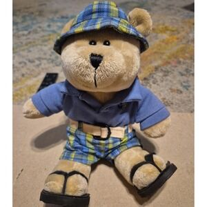 Starbucks Bearista Bear 2007 63rd Edit.Summer Bear Blue Plaid Sandals Shorts
